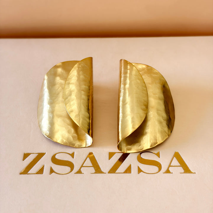 Handmade Semi Fold Gold Earrings | Gold Plated | ZsaZsa
