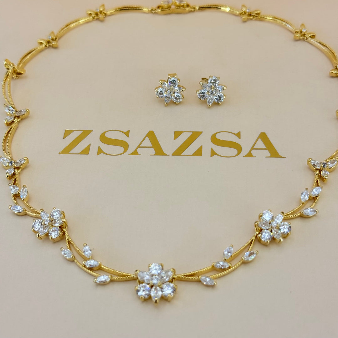 Flower zircone gold plated set