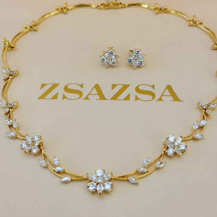 Flower zircone gold plated set