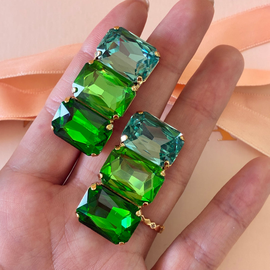 Green Rectangle Preciosa crystals earrings