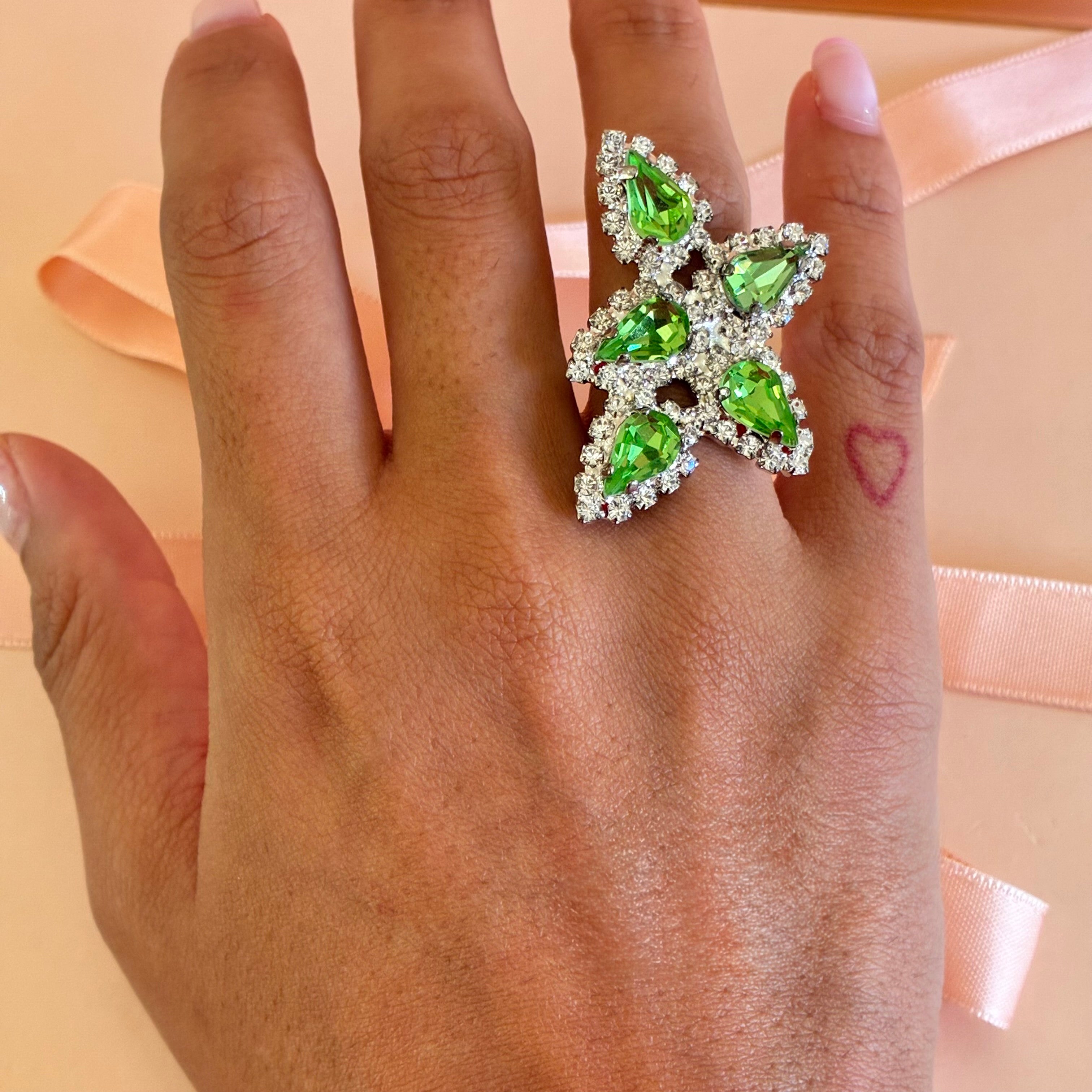 Green teardrops Swarovski crystals silver set