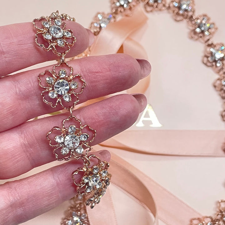 Rhinestone Rose gold plated flowers garland
