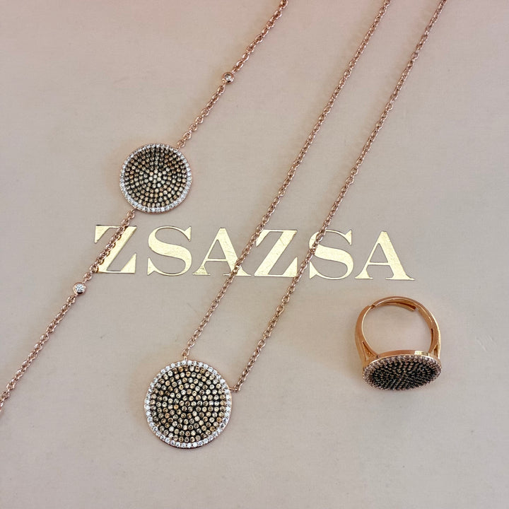 Round black zircone rose gold plated