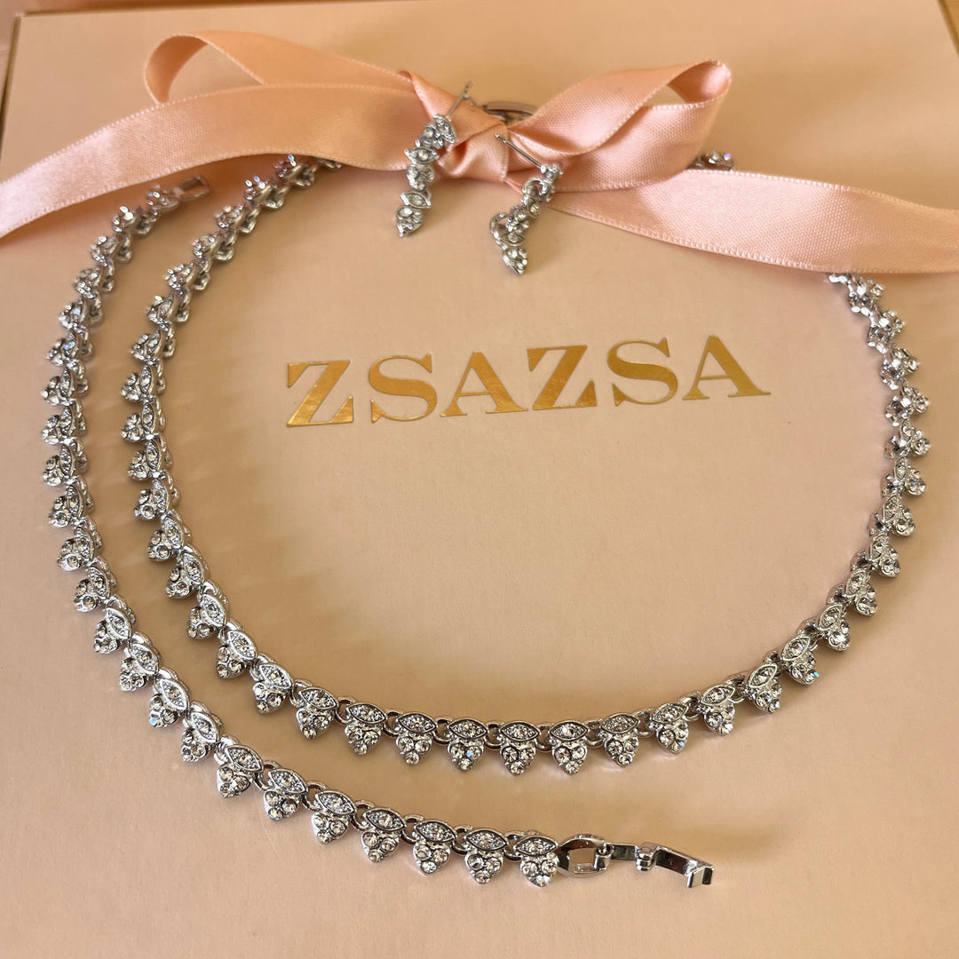 Swarovski crystals heart & marquise shapes white gold plated set