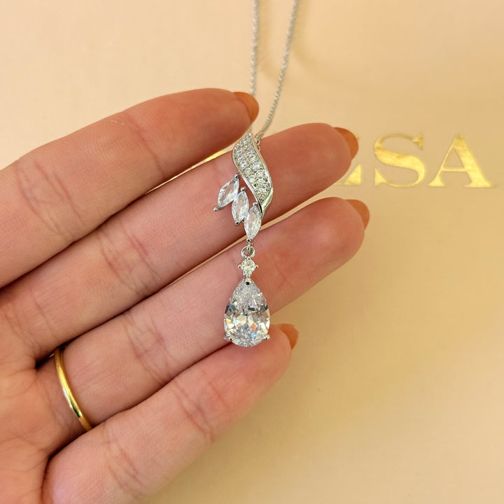 Dainty marquise and teardrop zircone silver pendant