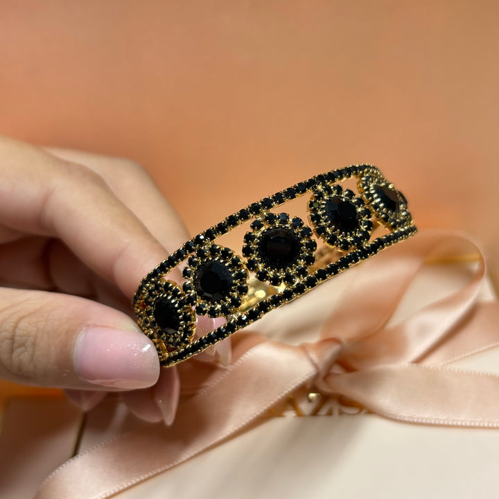 Black gold flowers bangle