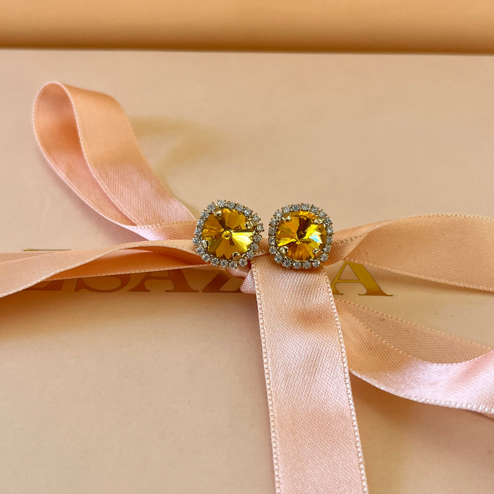 Yellow Swarovski crystals studs and ring