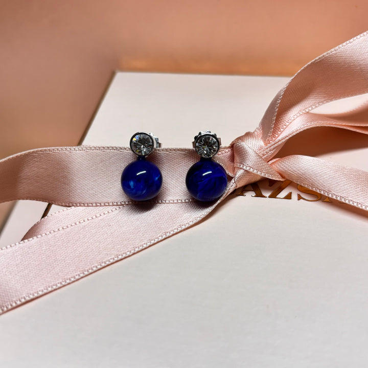 Dainty royal blue pearl earrings