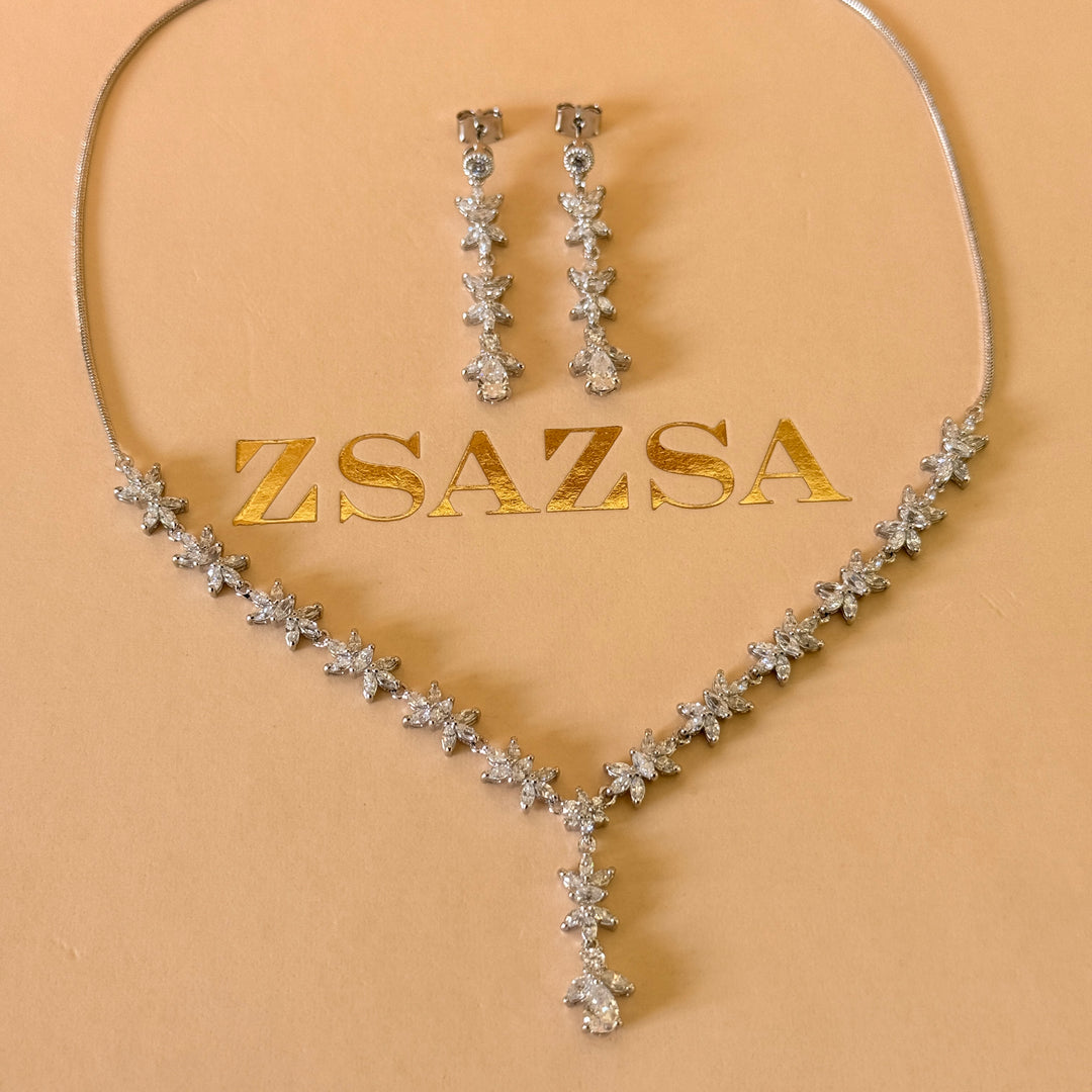 Marquise and teardrop zircone silver set