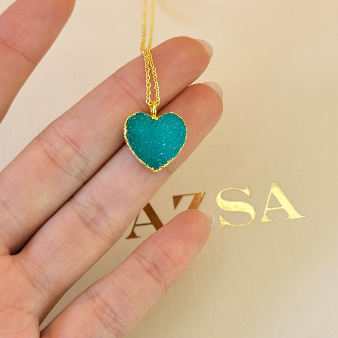 Green agathe heart gold plated set
