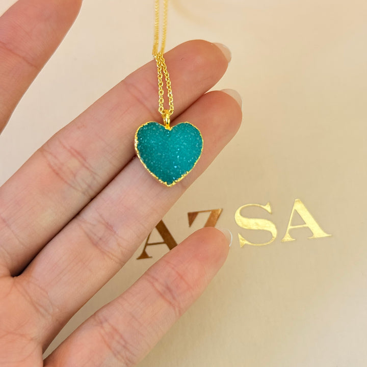 Green agathe heart gold plated set