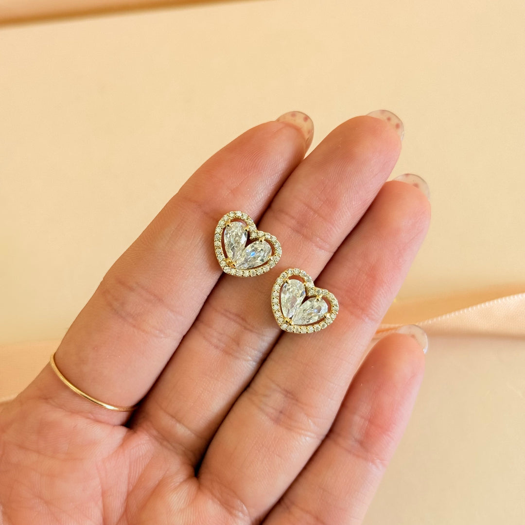 Heart zircone Sterling silver gold plated studs
