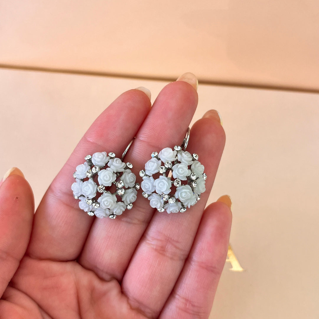 Swarovski crystals and roses white gold plated earrings and ring