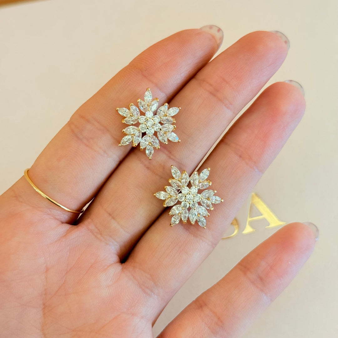 Snowflake zircone gold plated earrings