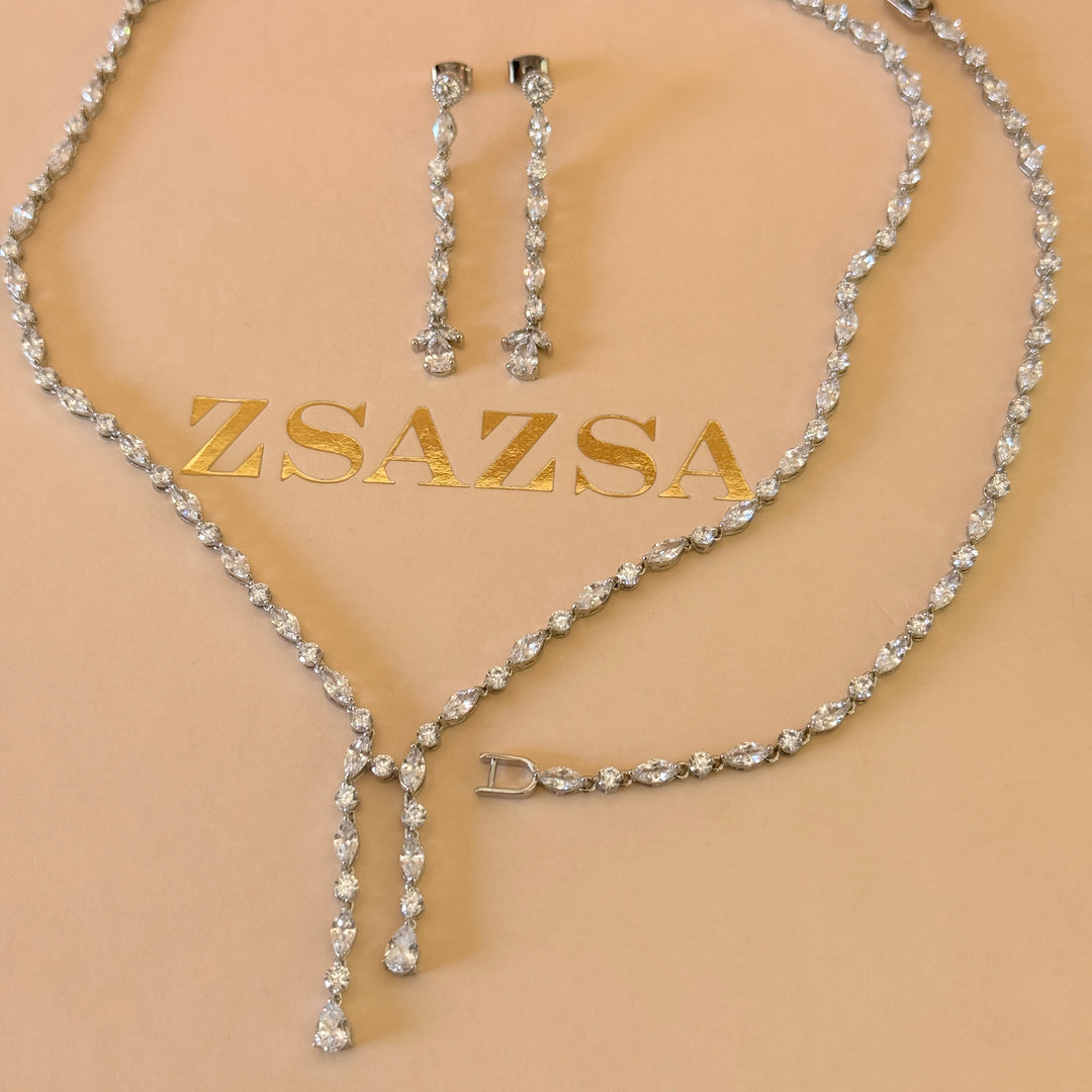 Marquise and teardrop zircone silver set