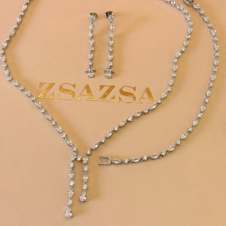 Marquise and teardrop zircone silver set