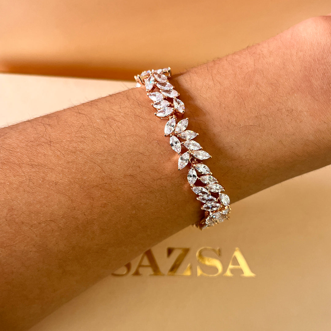 Marquise zircone rose gold plated necklace and bracelet