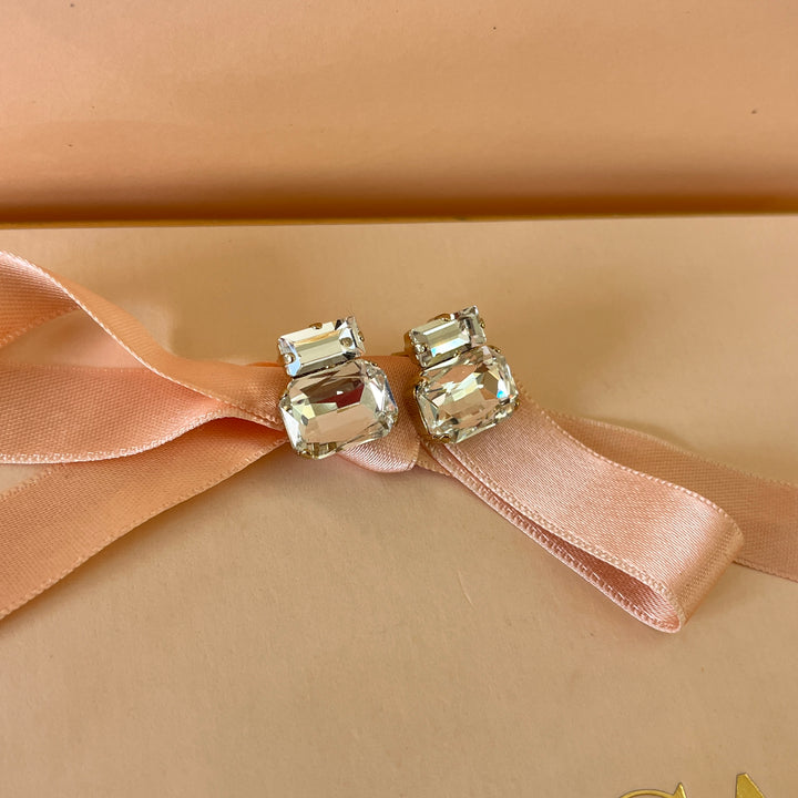 Double Swarovski crystals gold plated studs