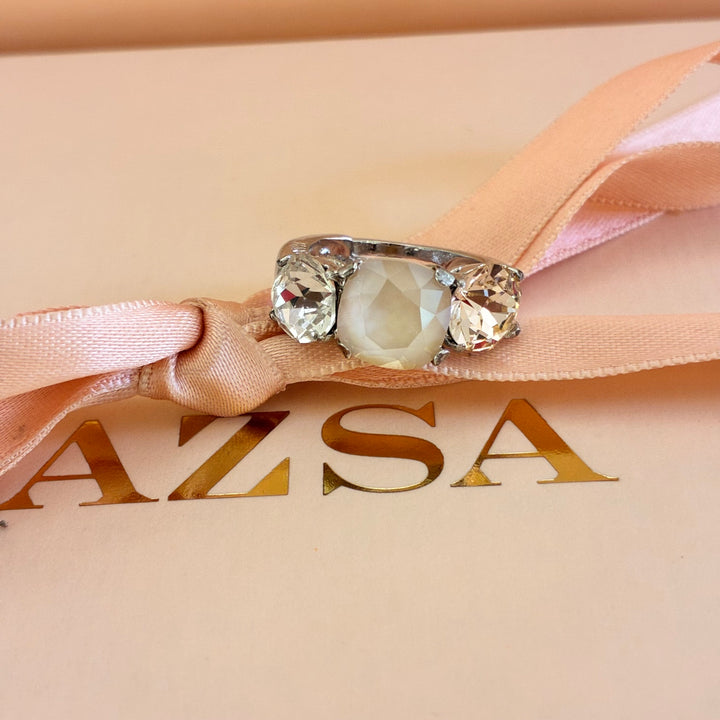 Peach Swarovski crystals silver ring