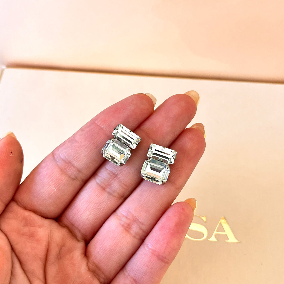 Swarovski crystals mixed of shapes white gold plated studs