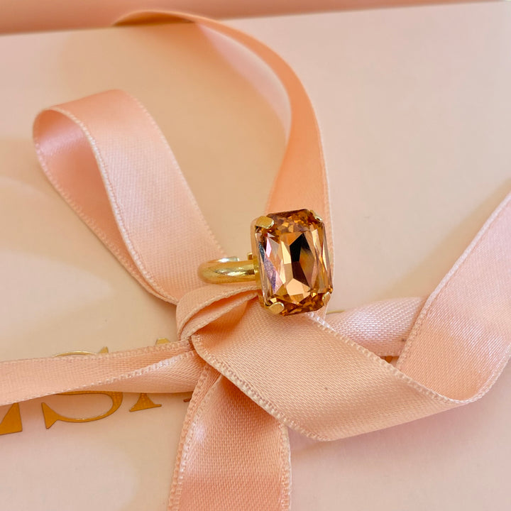 Rectangular peach gold plated ring