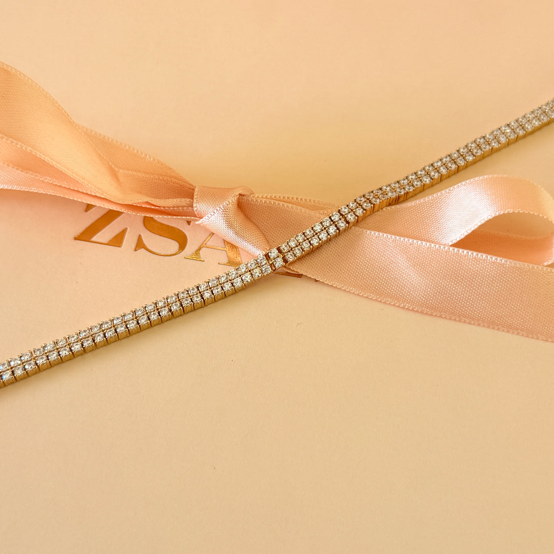 Zircone 2 rows gold plated sterling silver bracelet