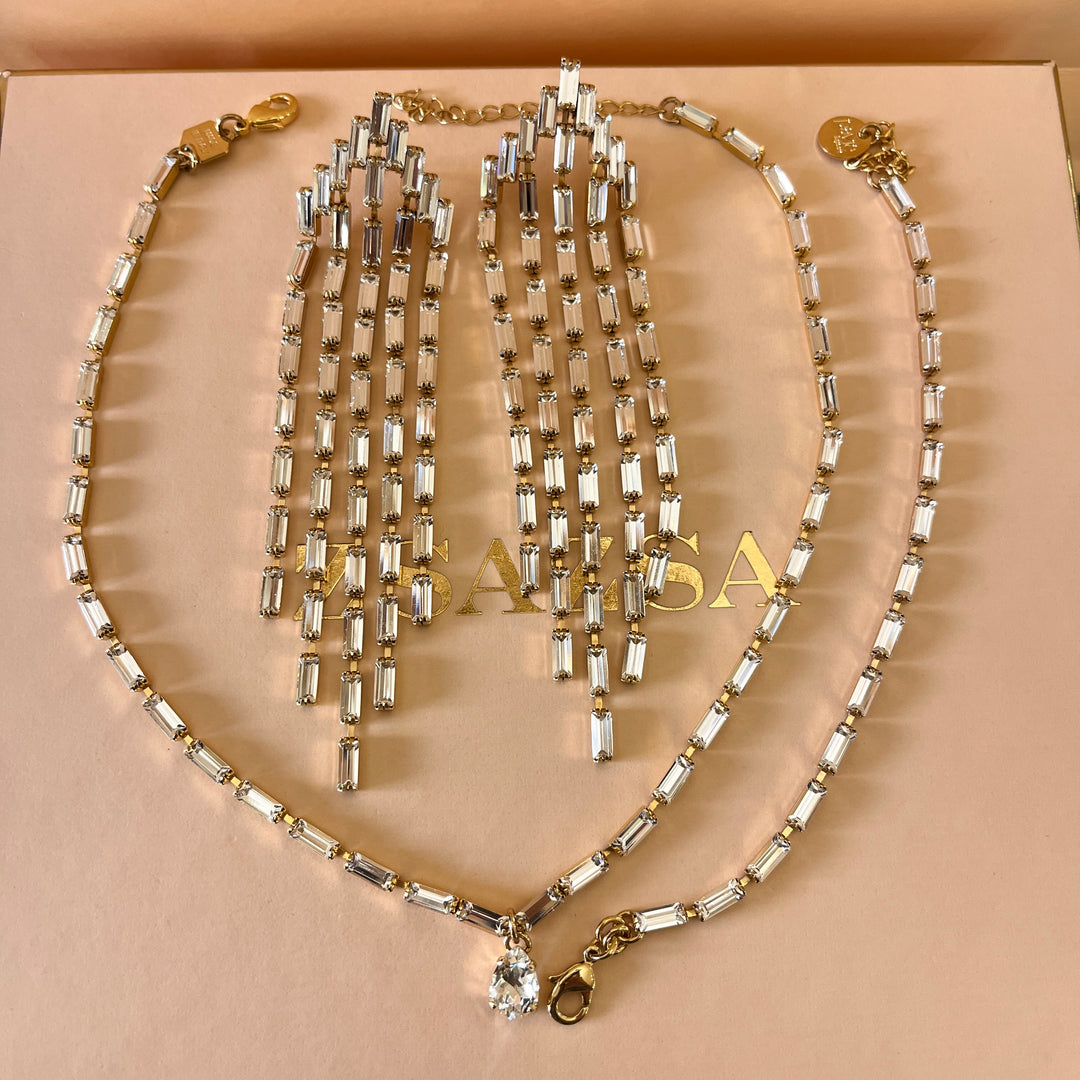 Swarovski crystals baguette gold plated set