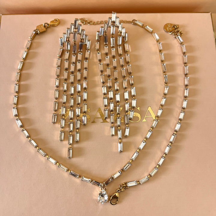 Swarovski crystals baguette gold plated set