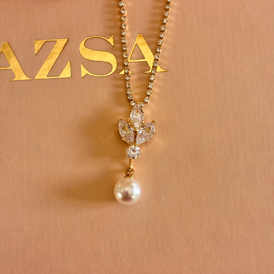 Pearl marquise zircone gold plated set