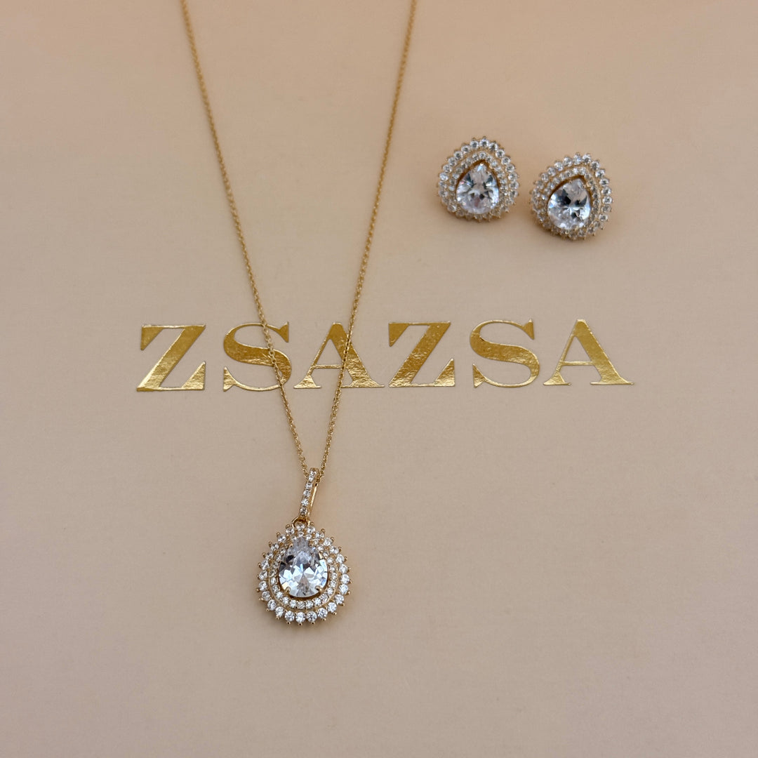 Teardrop zircone sterling silver gold plated set