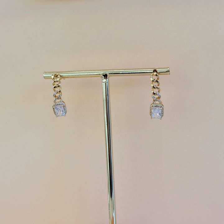 Chain rectangular zircone gold plated earrings
