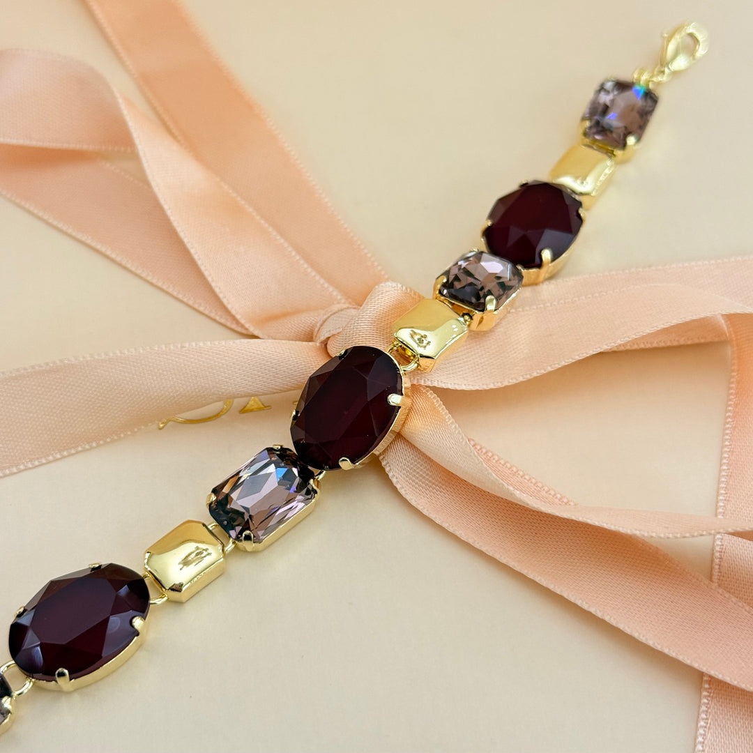 Plum and mauve Swarovski crystal gold plated set