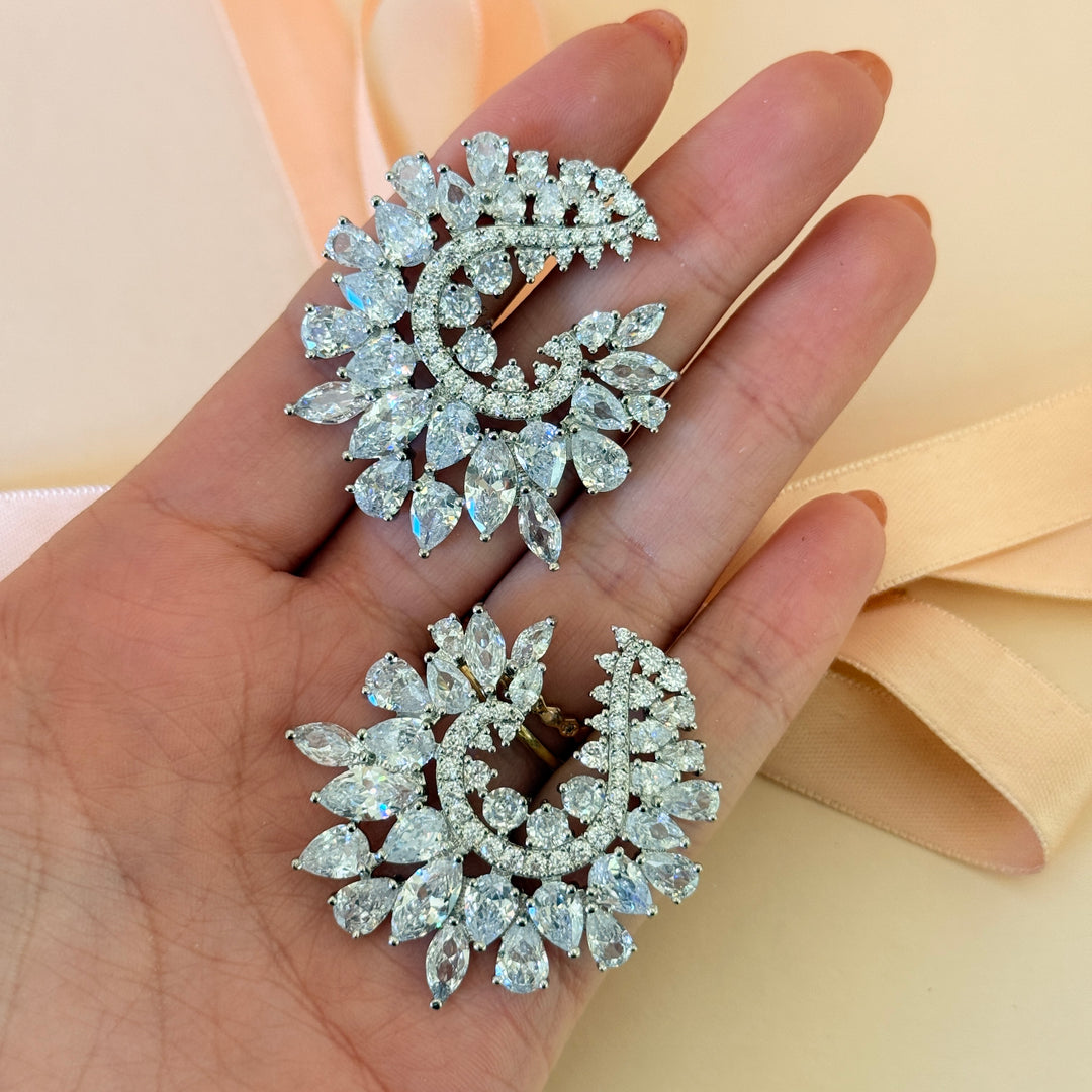 Chunky teardrop zircone silver earrings