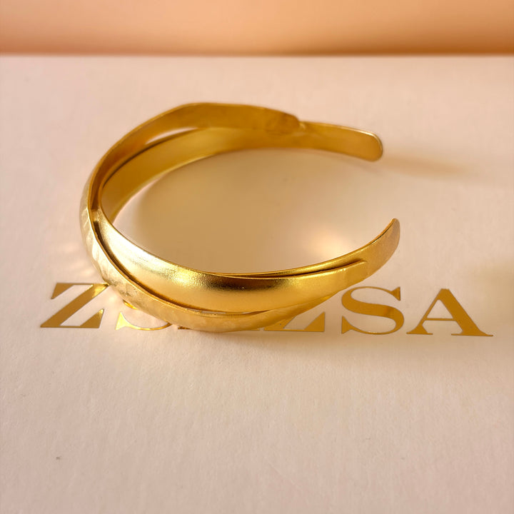 Handmade Layered Simple Gold Bangle | Gold Plated | ZsaZsa