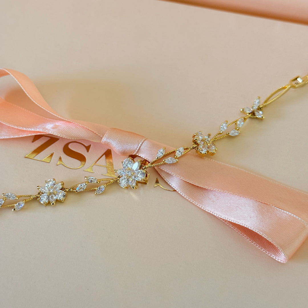 Zircone flower & marquise gold plated bracelet