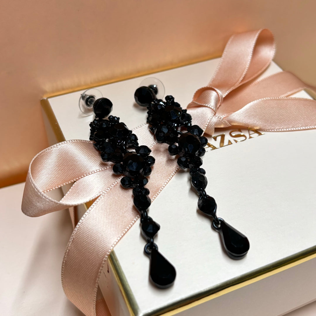 Long elegant black rhinestone earrings