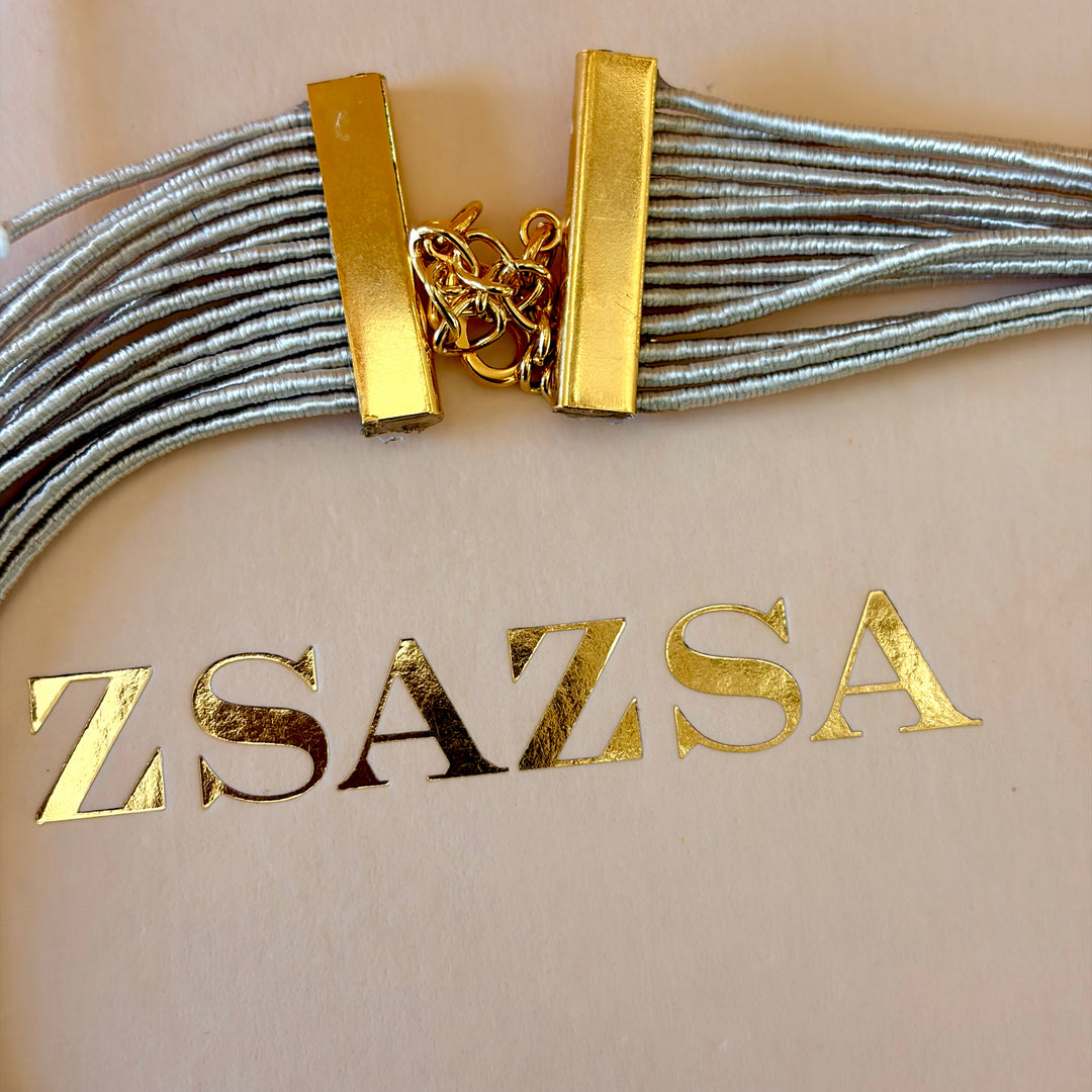 Handmade Floral Gold with Strand Cord Necklace | Gold Plated | ZsaZsa