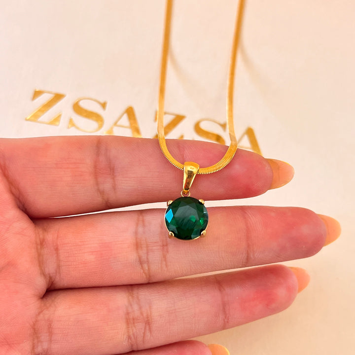 Dark green round zircone  pendant