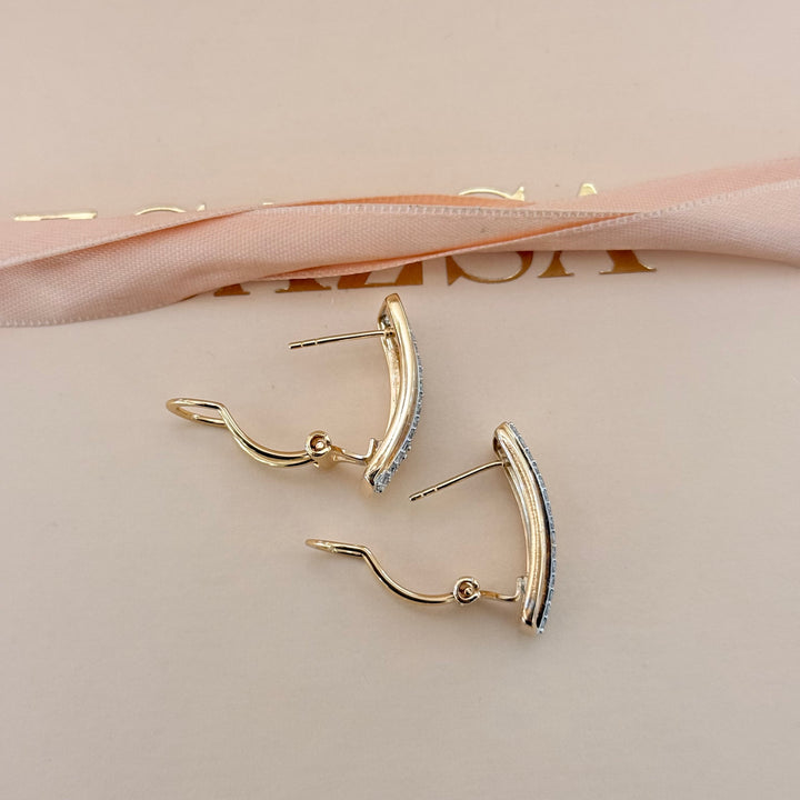 Rectangular design zircone gold plated earrings