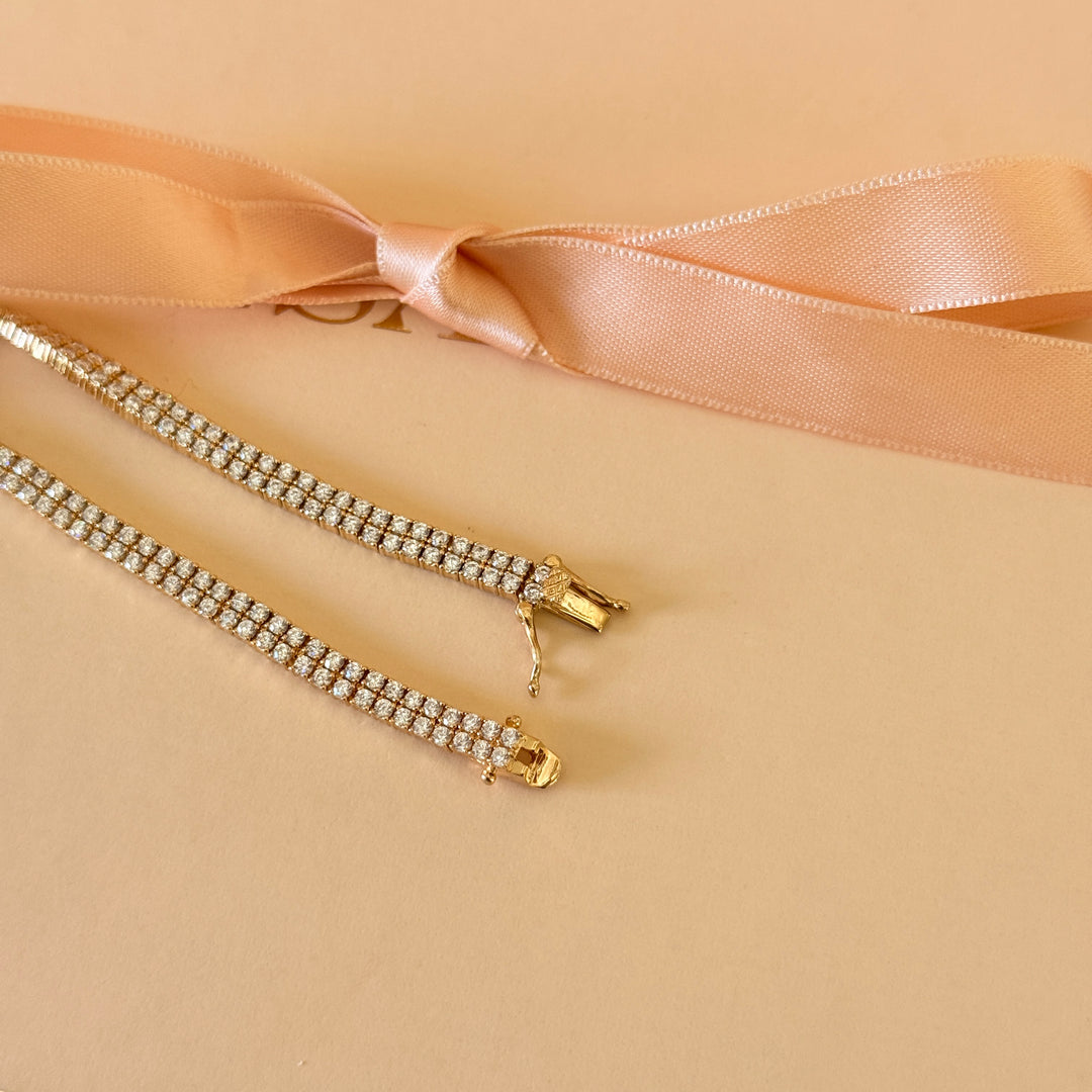 Zircone 2 rows gold plated sterling silver bracelet