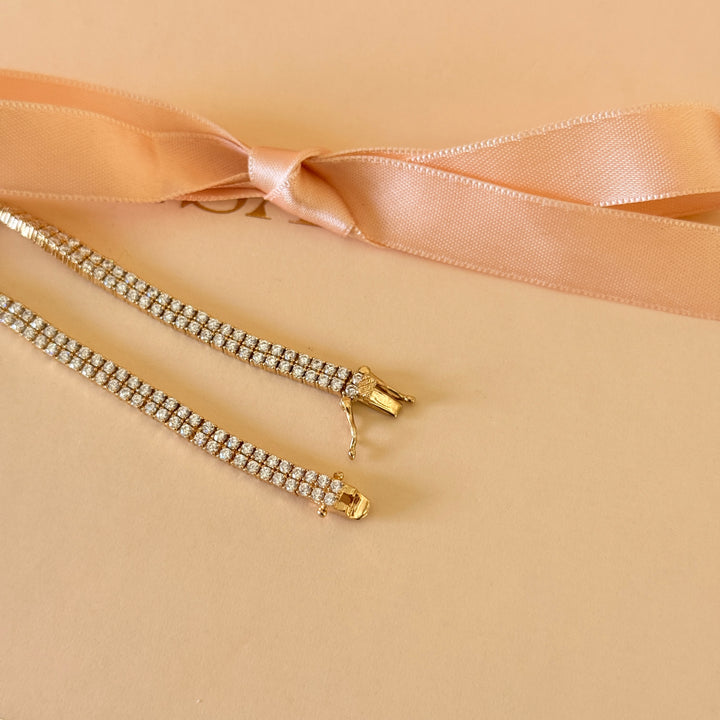 Zircone 2 rows gold plated sterling silver bracelet