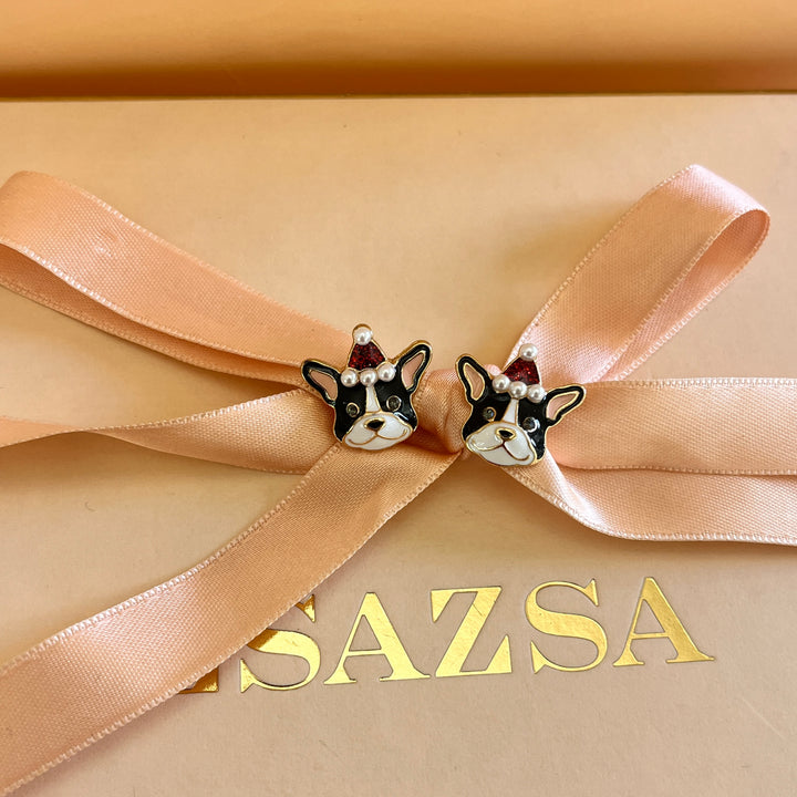 French bull dog Christmas studs