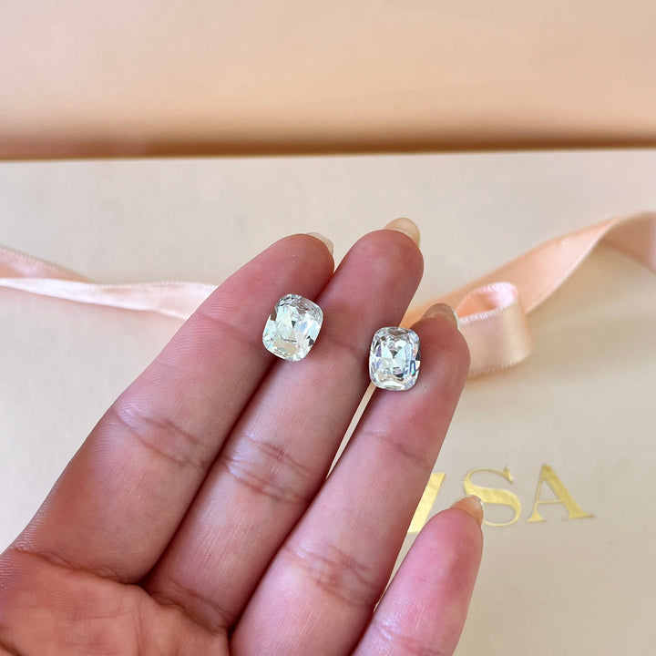 Swarovski crystals medium rectangular white gold plated studs