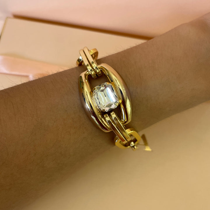 Preciosa crystals rectangular gold plated studs and bracelet