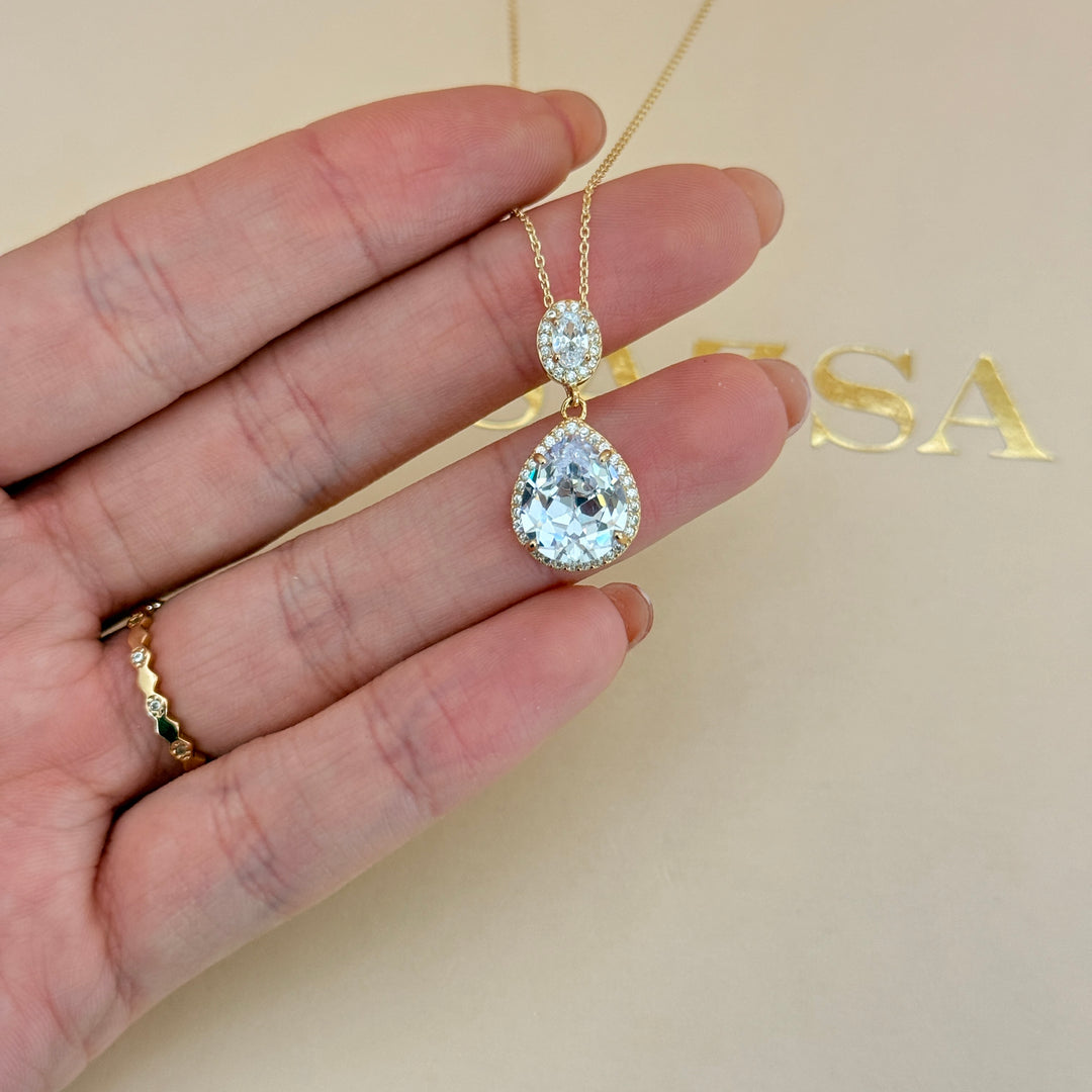 Teardrop zircone sterling silver gold plated set