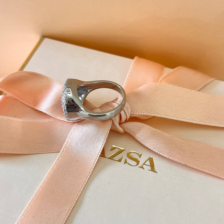 Zircone round and baguette white gold plated ring