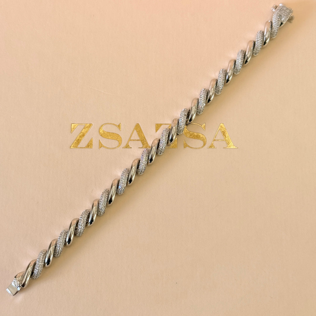 Twisted zircone silver bracelet