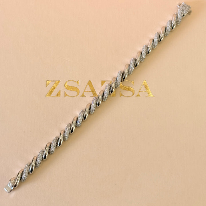 Twisted zircone silver bracelet