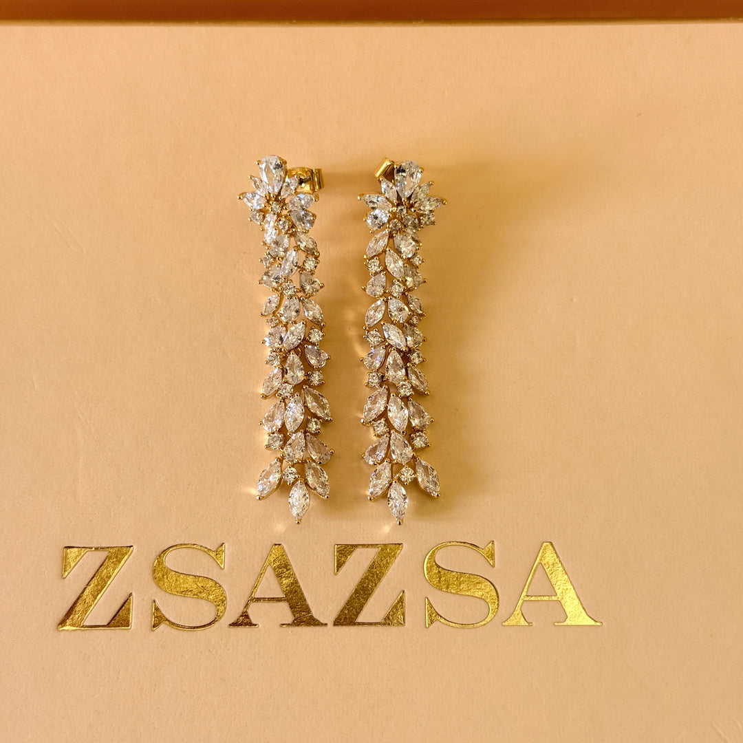 Marquise zircone gold plated earrings and bracelet