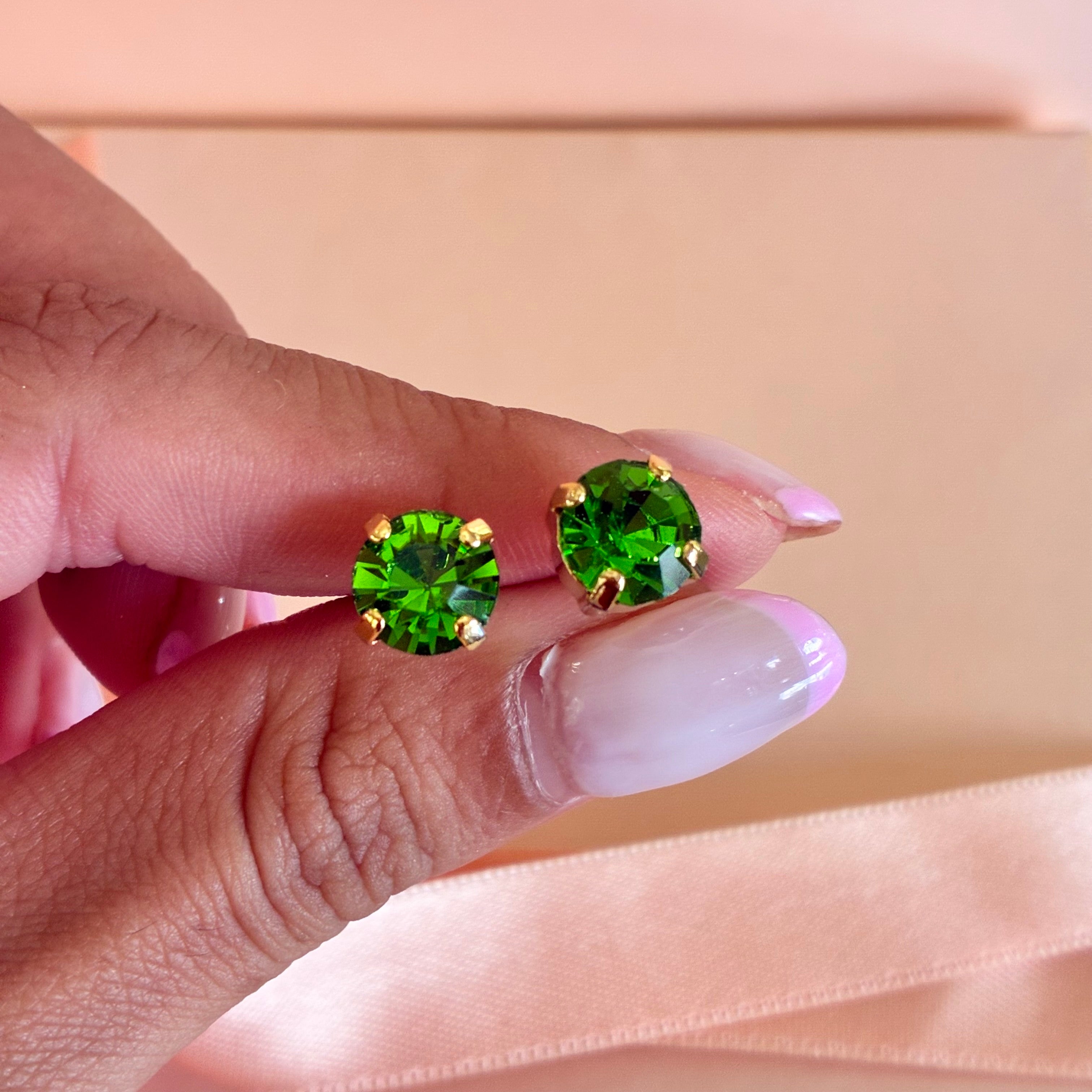 Green Swarovski crystals studs